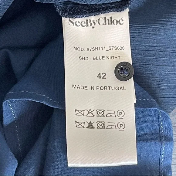 See By Chloe Sheer Navy Ruffle Blouse w/ Cami Top Boho Romantic Medium - Picture 14 of 17